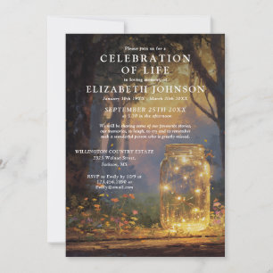 Forest Mason Jar Celebration Of Life Funeral Invitation