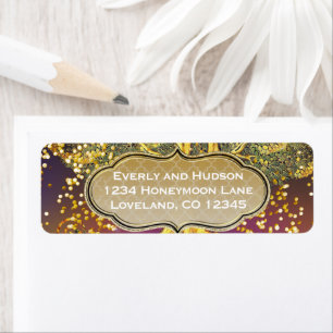 Forest Mason Jar Fairytale Purple and Gold Wedding Return Address Label