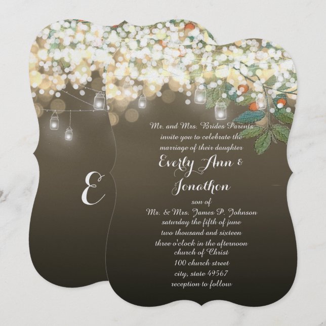 Forest Mason Jar Garland Lighting  Wedding Invites (Front/Back)