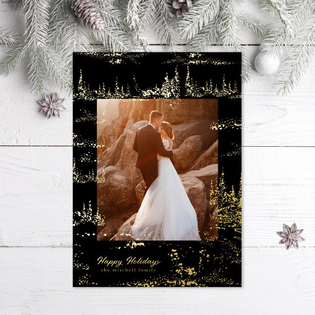 Forest Memories Black and Gold Foil Holiday Card (Creator Uploaded)