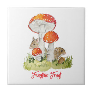 Forest mice and mushrooms ceramic tile