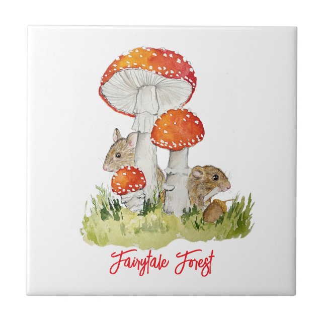 Forest mice and mushrooms ceramic tile (Front)