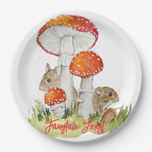 Forest mice and mushrooms paper plate