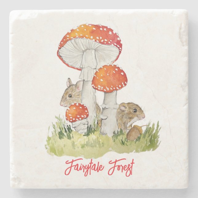 Forest mice and mushrooms stone coaster (Front)