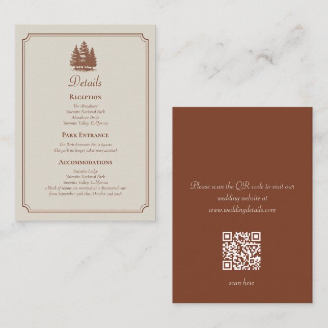 Forest Minimal Terracotta Autumn QR Code Wedding Enclosure Card (Front/Back)