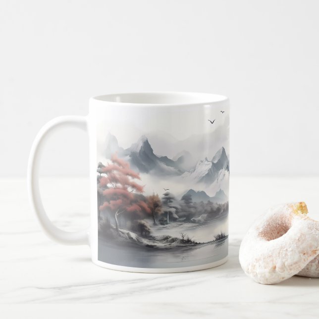 Forest, Montain, River Coffee Mug (With Donut)