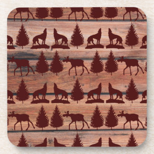 Forest Moose Wolf Wilderness Mountain Cabin Rustic Coaster