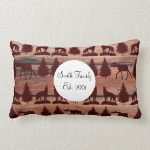 Forest Moose Wolf Wilderness Mountain Cabin Rustic Lumbar Cushion