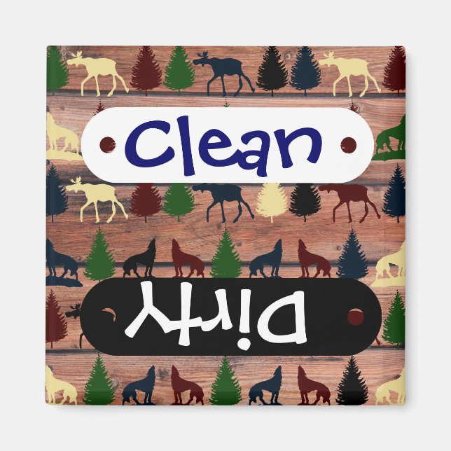 Forest Moose Wolf Wilderness Mountain Cabin Rustic Magnet (Front)