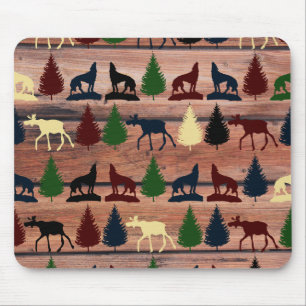 Forest Moose Wolf Wilderness Mountain Cabin Rustic Mouse Pad