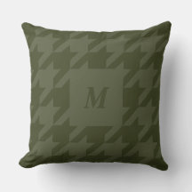 Forest Moss Houndstooth Monogrammed Throw Pillow