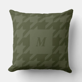 Forest Moss Houndstooth Monogrammed Throw Pillow