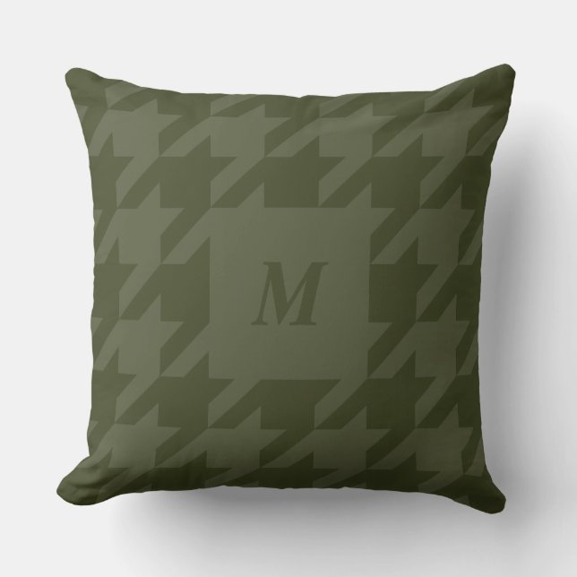 Forest Moss Houndstooth Monogrammed Throw Pillow (Front)