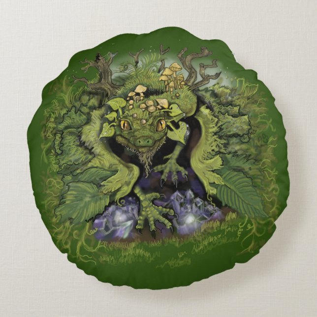 Forest Moss Magic Dragon Round Cushion (Back)