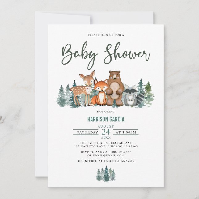 Forest Mountain Greenery Woodland Baby Shower Invitation (Front)