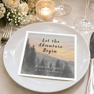 Forest Mountain Let the Adventure Begin Wedding Napkin