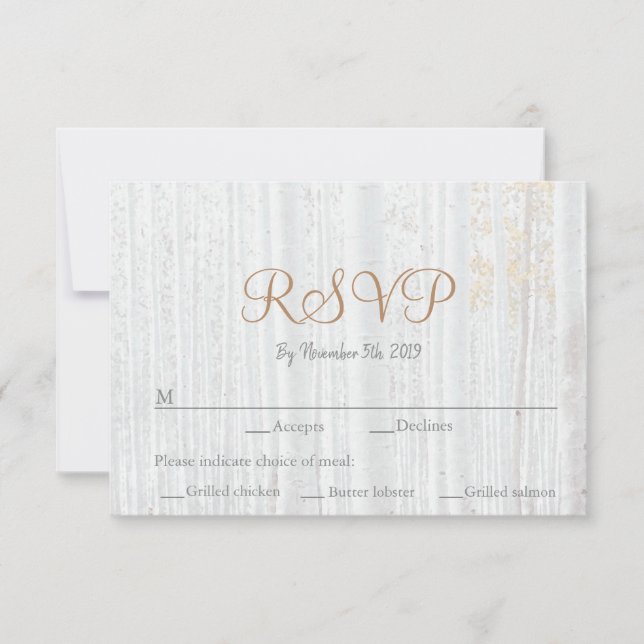 Forest Mountain Modern Birch Wedding RSVP Card (Front)