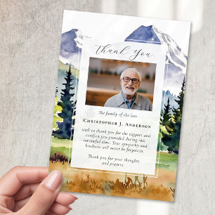 Forest Mountain Photo Sympathy Funeral Memorial Thank You Card