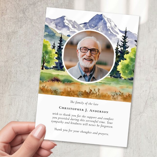 Forest Mountain Photo Sympathy Funeral Memorial Thank You Card (Creator Uploaded)
