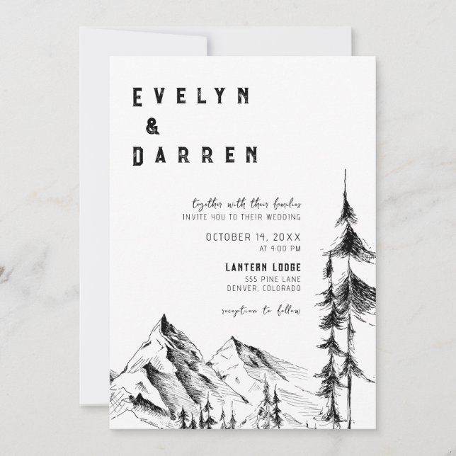Forest Mountain QR Code Wedding Invitation (Front)