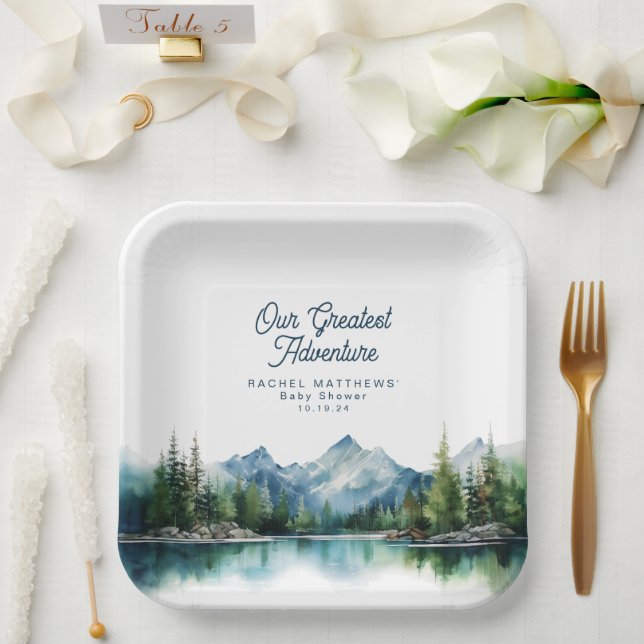 Forest Mountain Rustic Adventure Baby Shower  Paper Plate (Wedding)