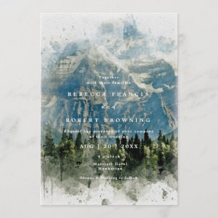 forest mountain rustic modern wedding invitation