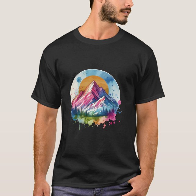 Forest Mountain Trees Reflection Sunset Landscape  T-Shirt (Front)