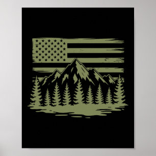 Forest Mountain Usa Flag Wildlife Camping _1 Poster