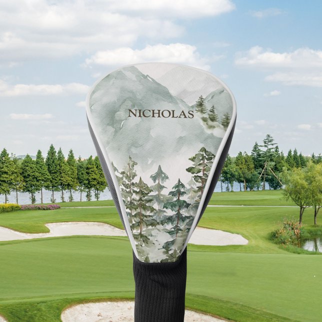 Forest Mountain Watercolor Landscape Golf Head Cover (In situ)