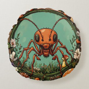 🐜 Forest Mushroom Ant Nature Home Decor 🌿 Round Cushion