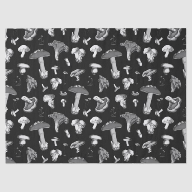 Forest Mushroom Pattern Dark Grey Tissue Paper (Front)