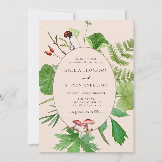 Forest Mushroom | Woodland Wedding Invitation (Front)