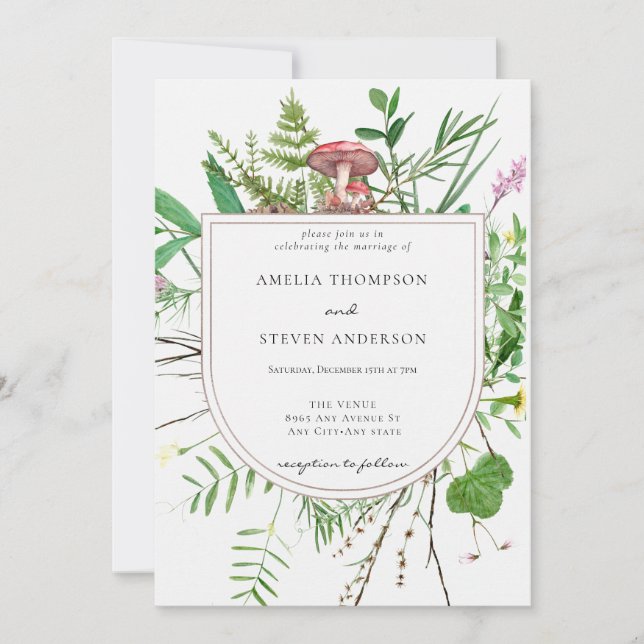 Forest Mushroom | Woodland Wedding Invitation (Front)