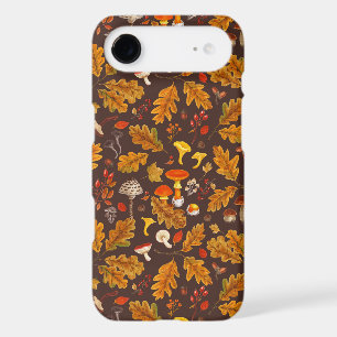 Forest mushrooms and autumn flora on brown