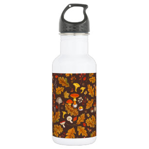 Forest mushrooms and autumn flora on brown 532 ml water bottle