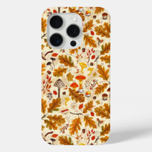 Forest mushrooms and autumn flora on cream iPhone 15 pro case