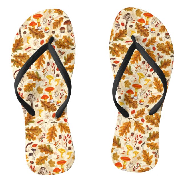 Forest mushrooms and autumn flora on cream thongs (Footbed)