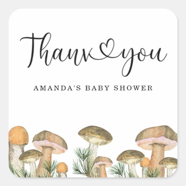 Forest mushrooms baby shower thank you  square sticker (Front)
