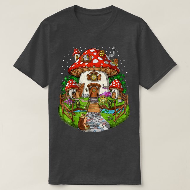 Forest Mushrooms House Fantasy Fungi Nature Hippie T-Shirt (Design Front)