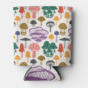 Forest Mushrooms Ink Vintage Texture Can Cooler