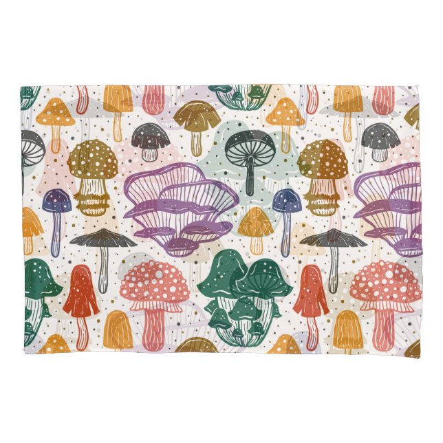 Forest Mushrooms Ink Vintage Texture Pillowcase (Front)