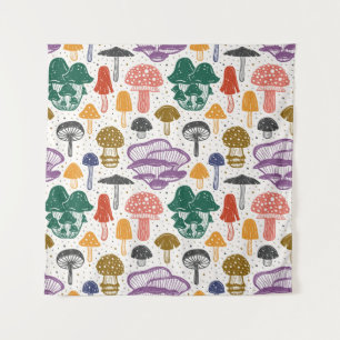 Forest Mushrooms Ink Vintage Texture Tapestry