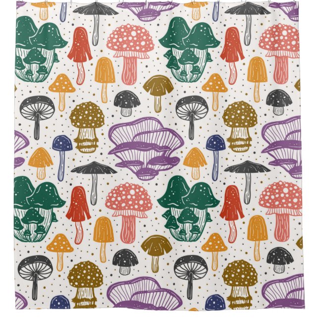 Forest mushrooms. Seamless pattern, texture, backg Shower Curtain (Front)
