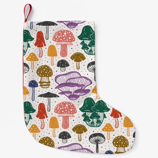 Forest mushrooms. Seamless pattern, texture, backg Small Christmas Stocking (Front)