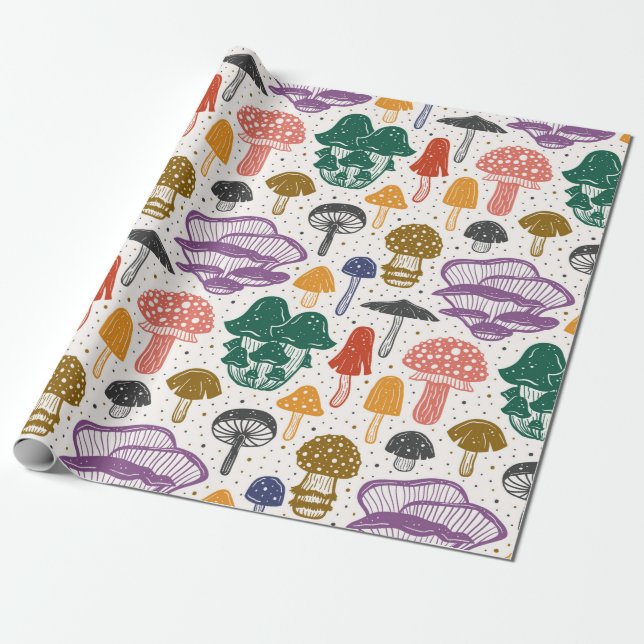 Forest mushrooms. Seamless pattern, texture, backg Wrapping Paper (Unrolled)