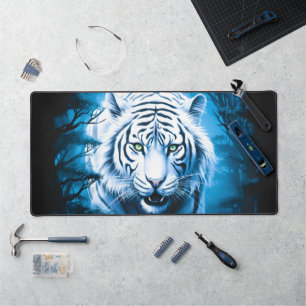 Forest Mystic Wild White Tiger Desk Mat