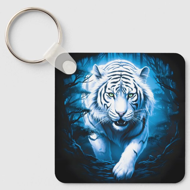 Forest Mystic Wild White Tiger Key Ring (Front)