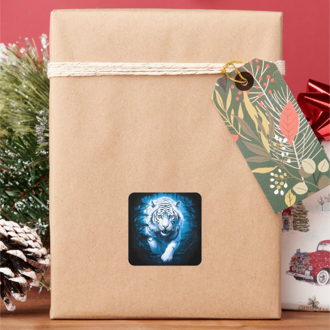 Forest Mystic Wild White Tiger  Square Sticker (Holiday)