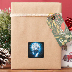 Forest Mystic Wild White Tiger Square Sticker