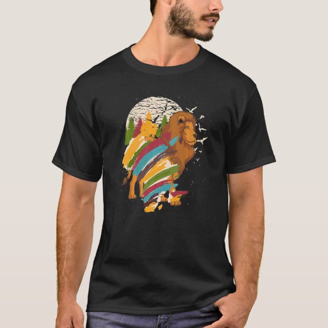 Forest Nature Africa Safari Animal  Colourful Lion T-Shirt (Front)